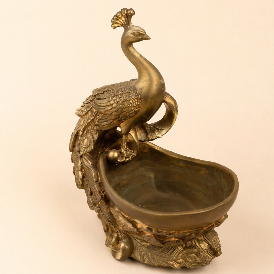 Handcrafted Brass Look Finish Peacock Bowl