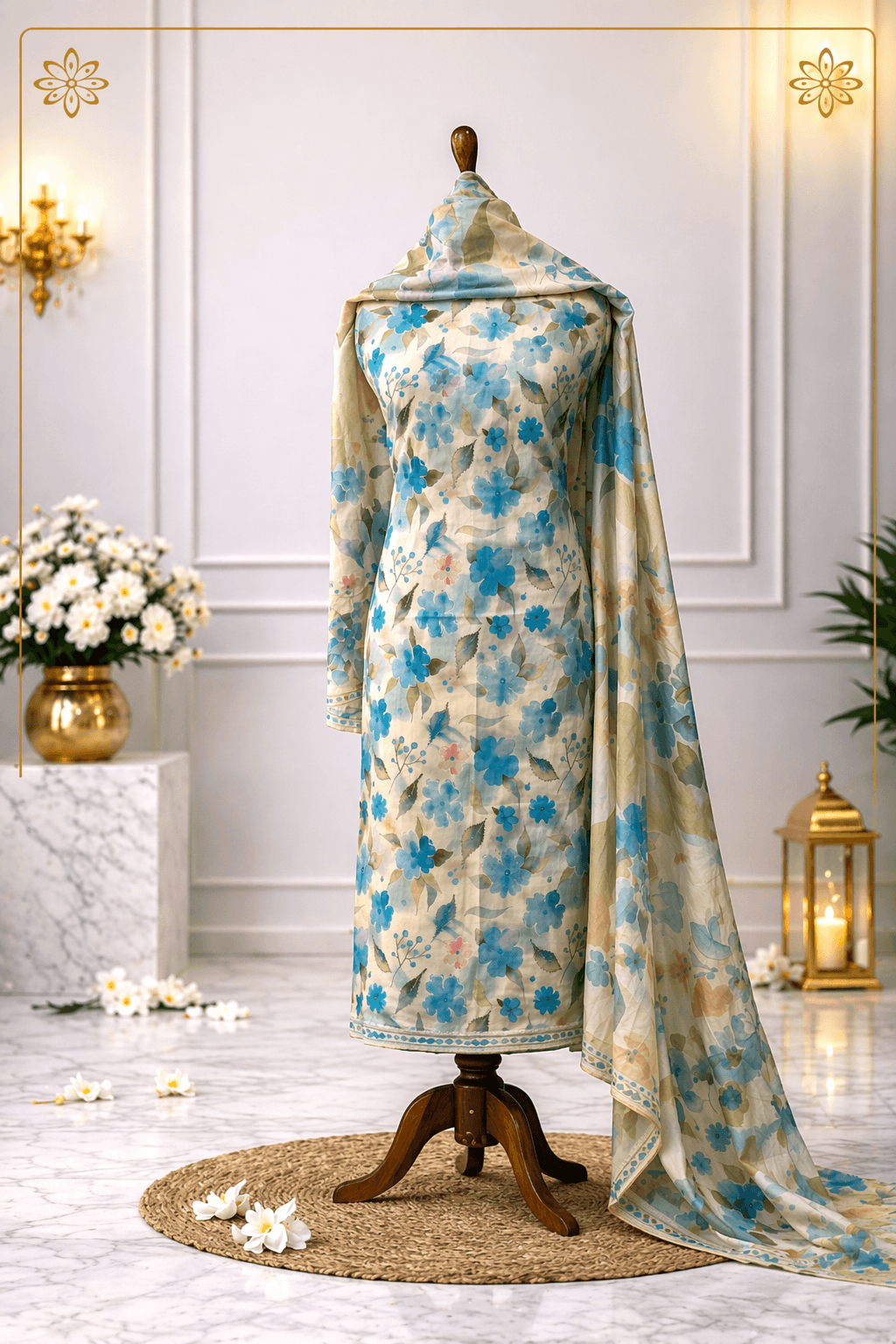 blue floral designer suit set India pastel printed kurta designer wear