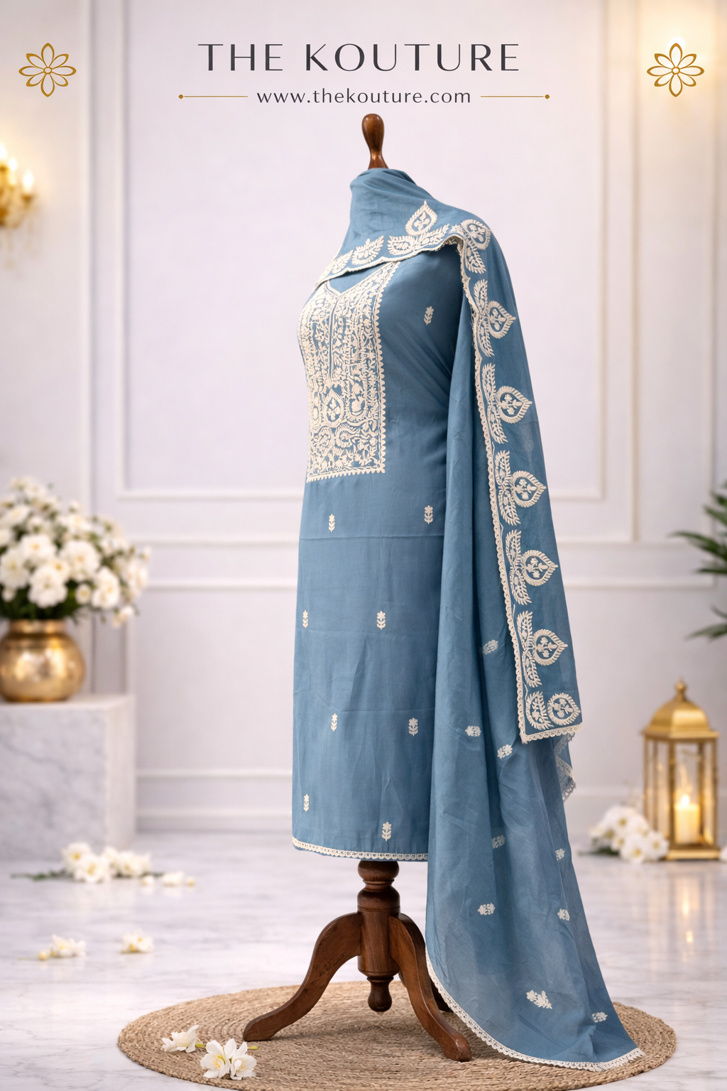 powder blue embroidered suit set India daily wear ethnic outfit