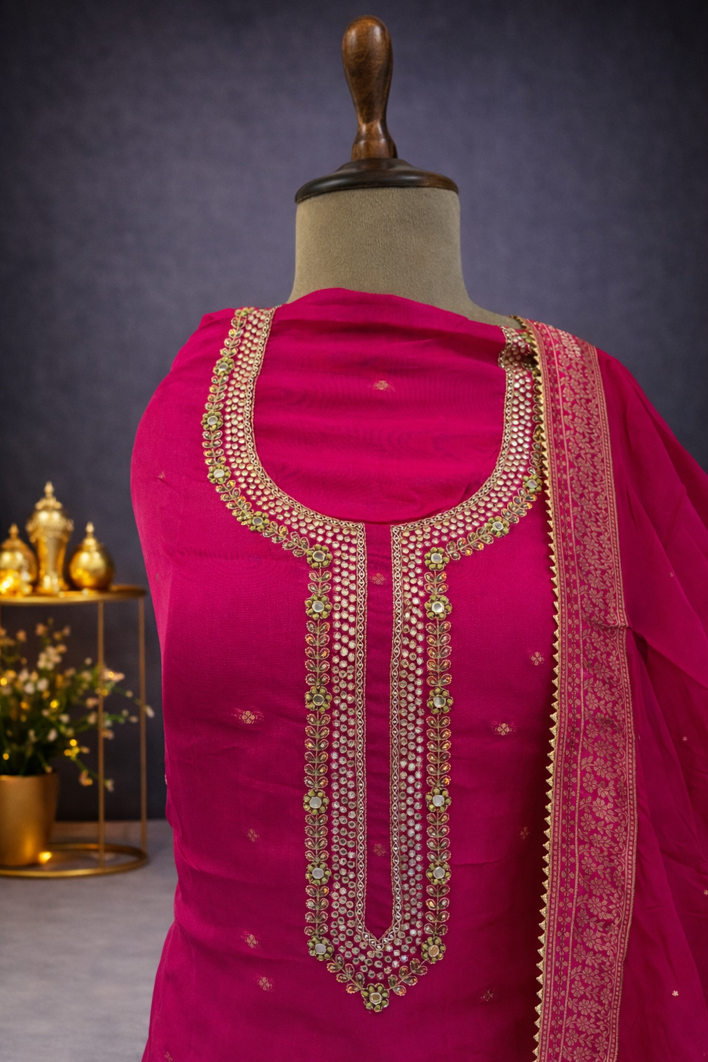 premium ethnic wear India hot pink embroidered suit set women