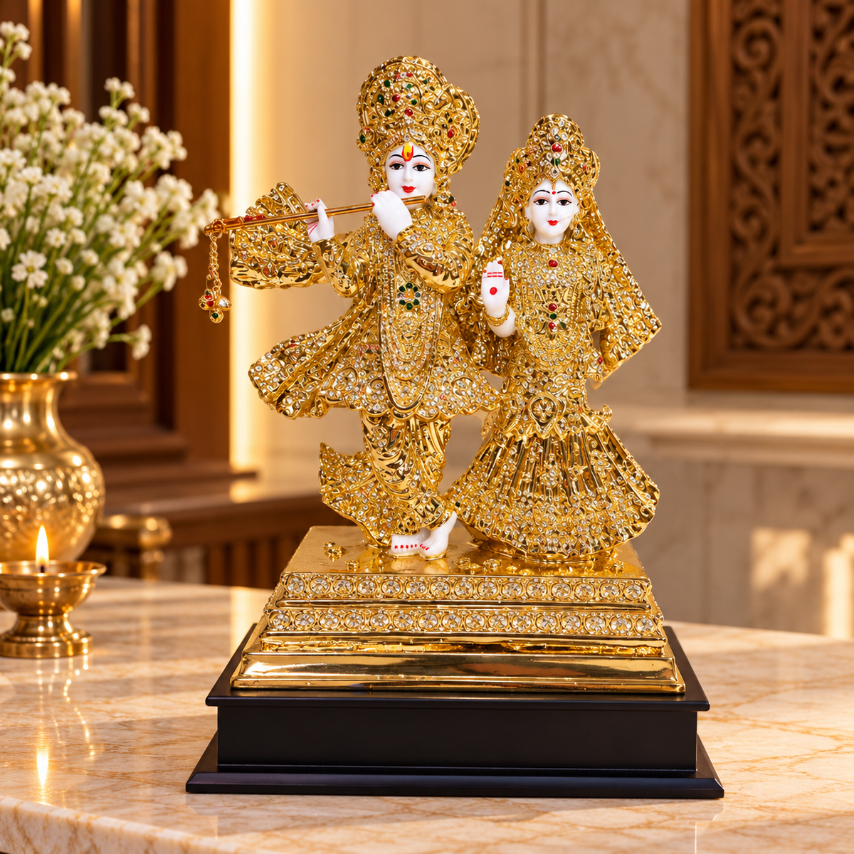 Premium Gold Finish Radha Krishna