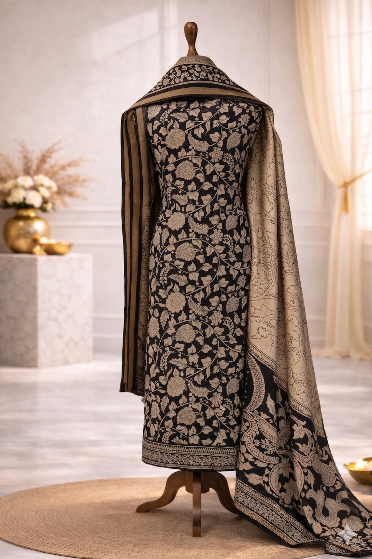 luxury ethnic black and beige designer suit set India printed