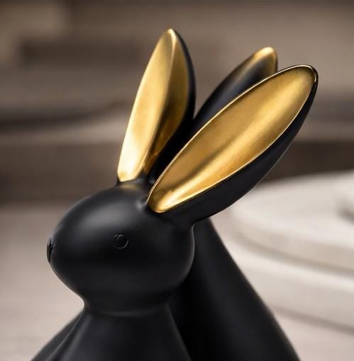 Modern Black & Gold Rabbit Figurines Set – Luxury Ceramic Bunny Sculpture for Home Decor, Living Room, Office & Gift