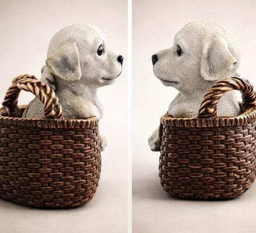Cute Puppy Duo Basket Figurine – Handcrafted Pug & Labrador Dog Sculpture for Home Decor, Gift & Tabletop Display