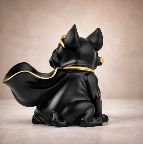 Luxury Superhero French Bulldog Figurine – Black & Gold Dog Statue Home Decor Ornament