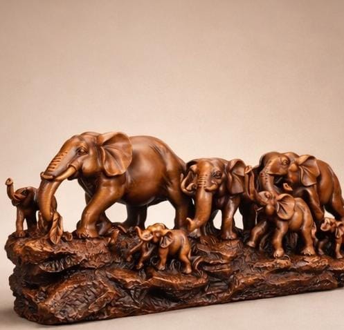 Elephant Family Showpiece – Symbol of Strength, Unity & Good Luck for Home Decor