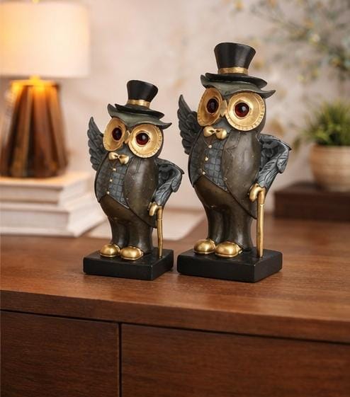 luxury owl couple showpiece black gold decorative figurines home office decor India owl couple showpiece for home decor India