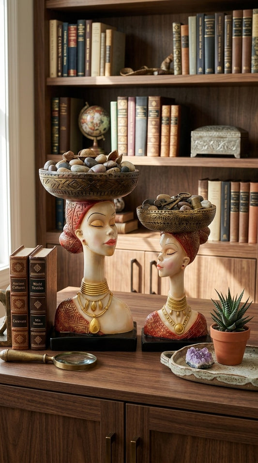 Handcrafted Lady Face Bowl 2 Pieces Showpiece – Artistic Sculpture for Home