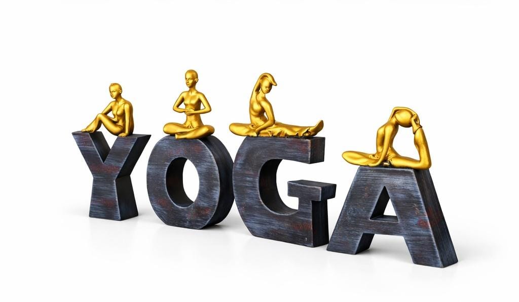 Yoga Pose Letter Sculpture – Gold Meditation Figurines “YOGA” Home Decor Showpiece