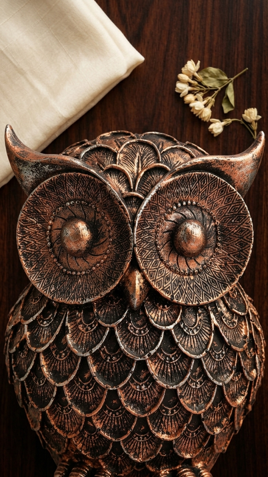 Handcrafted Antique Bronze Owl Showpiece – Majestic Owl Figurine