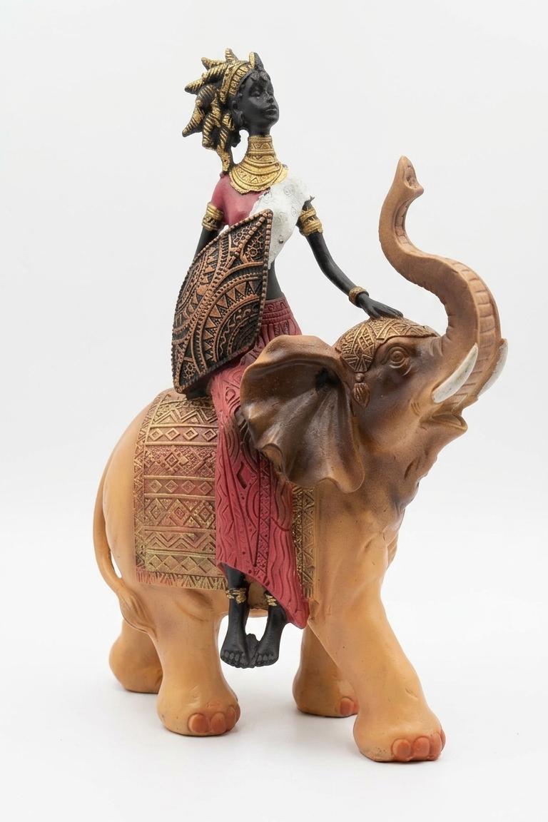 Royal African Lady on Elephant Showpiece