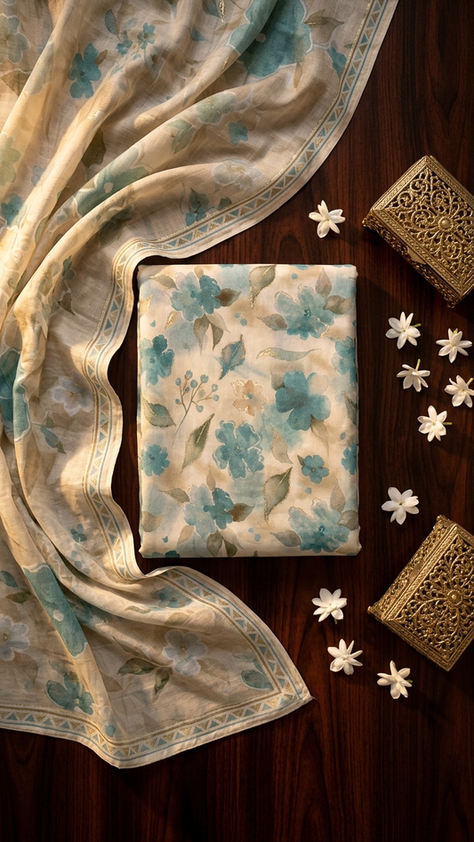 Blue Floral Designer Suit Set