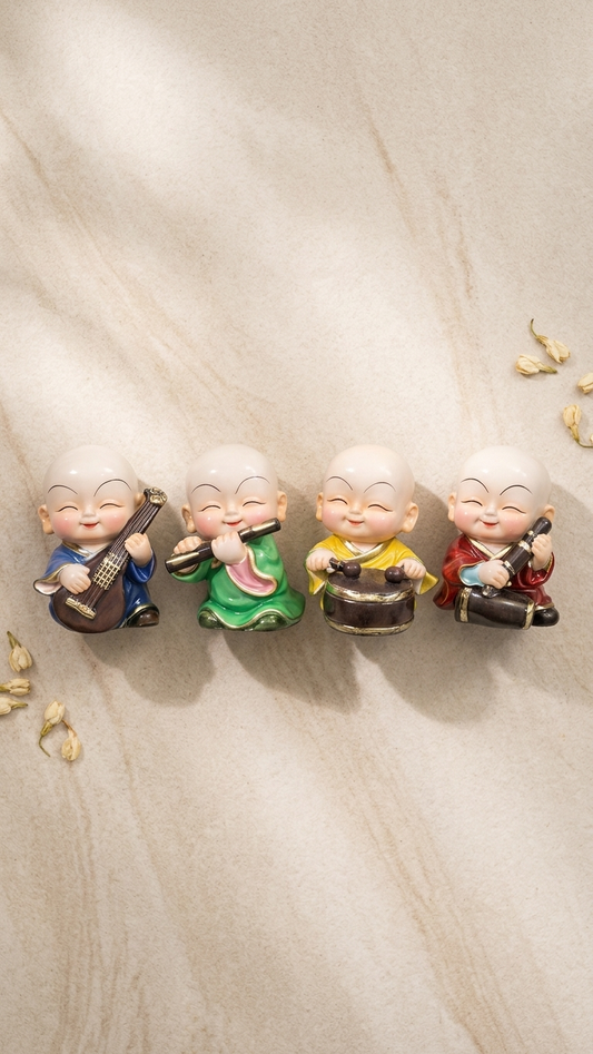 Smiling monk figurines set for home decor India – Colorful Buddhist Decorative Showpieces for Home & Office Decor