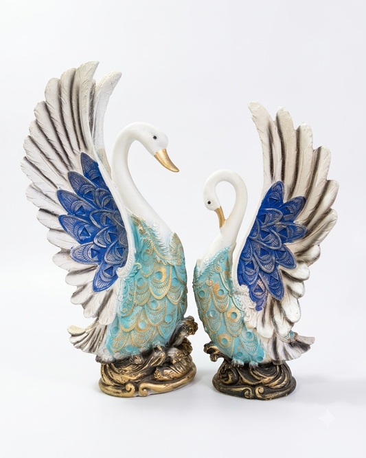 Blue and Gold Swan Couple Showpiece – Set of 2