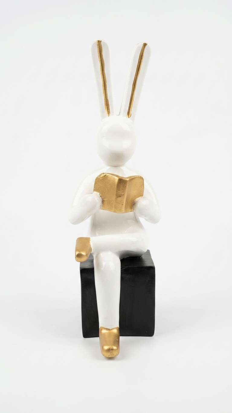 Luxury Reading Bunny Showpiece | Modern Home Decor Statue for Living Room & Bookshelf