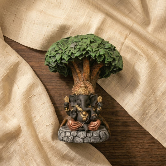 Handcrafted Ganesha Tree Showpiece – Lord Ganesha Under Sacred Tree