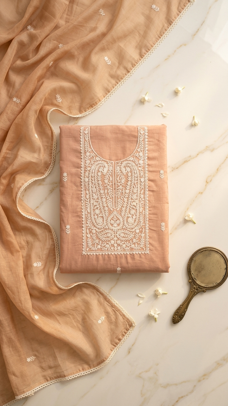 Beige Embroidered Designer Suit Set with Dupatta – Elegant Ethnic Wear