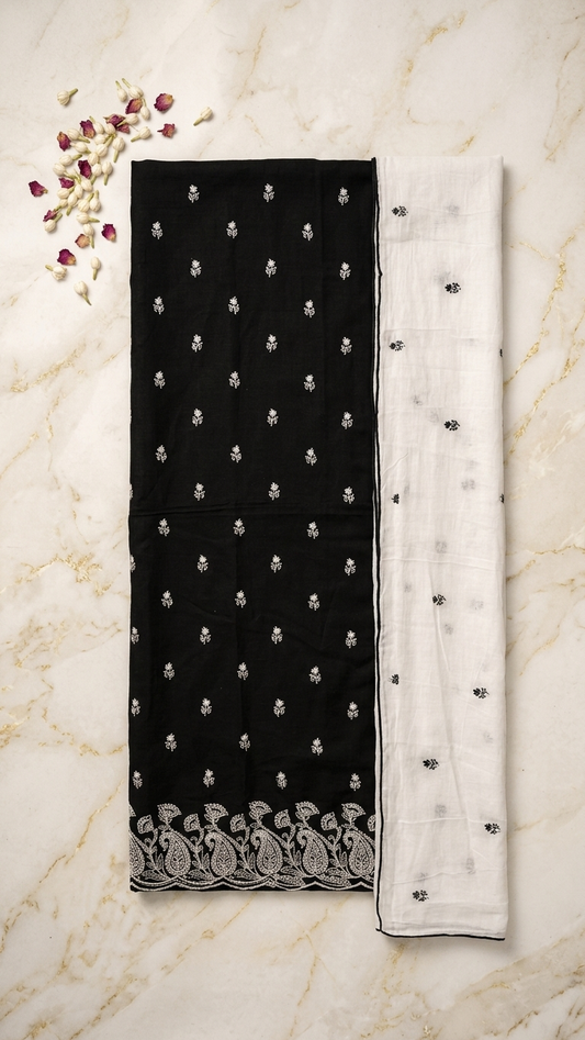 Black and White Embroidered Suit Set with Dupatta –Premium Ethnic Wear