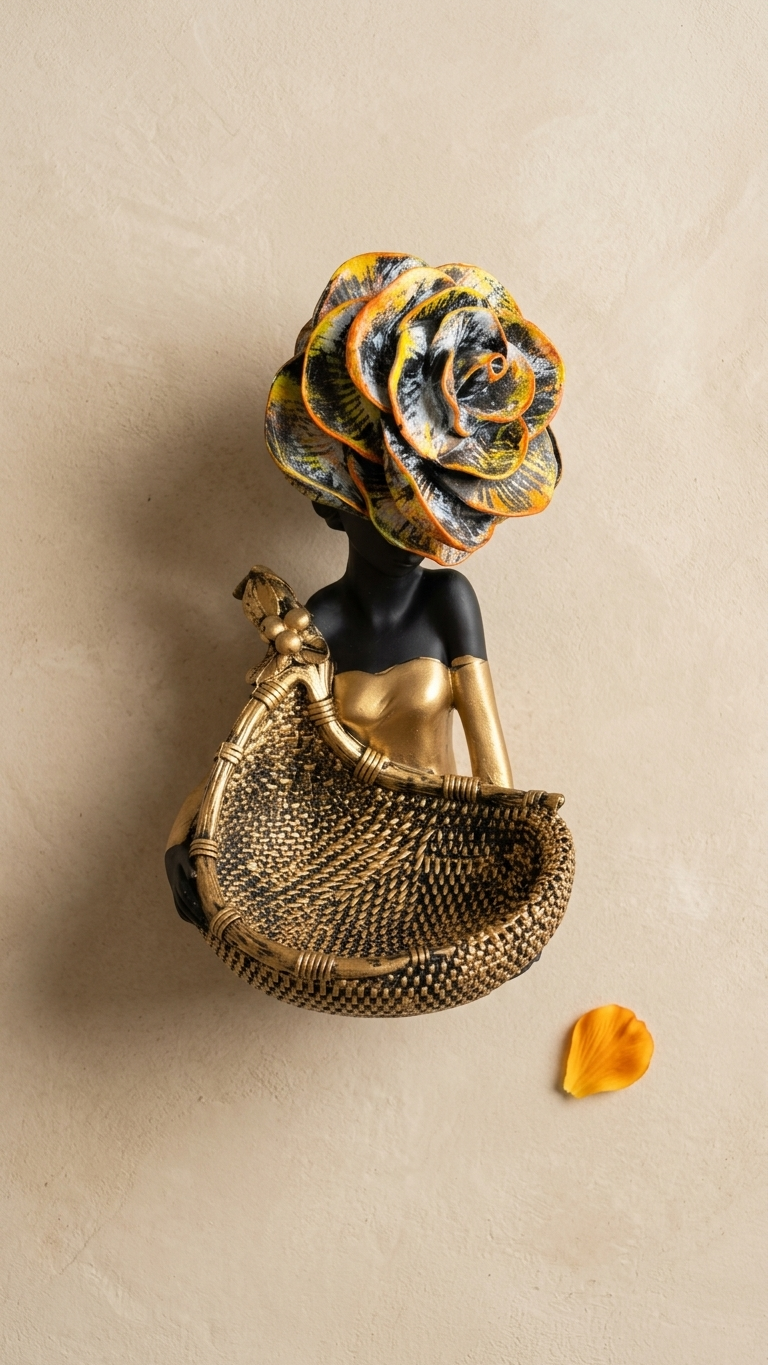 Handcrafted Lady Flower Basket Wall Hanging Showpiece – Premium Decorative Wall Basket Art