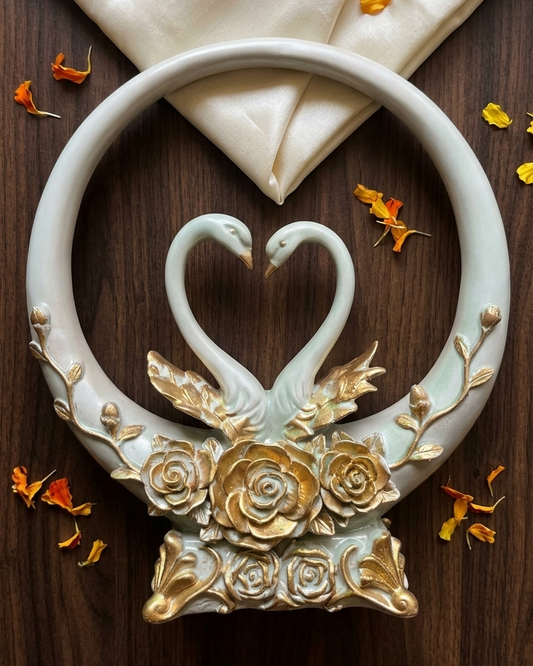 Handcrafted Swan Couple Showpiece with Floral Ring