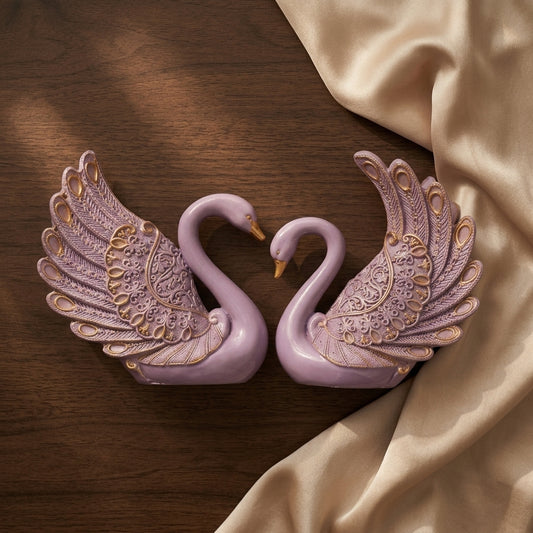 Handcrafted Lavender Royal Swan Showpiece Pair | Premium Resin Home Decor