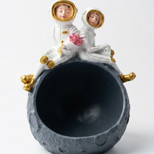 Cute Astronaut Couple Moon Flower Pot