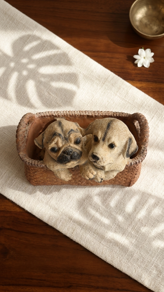 Cute dog figurine with basket for home decor India-Home Decor &Gifting
