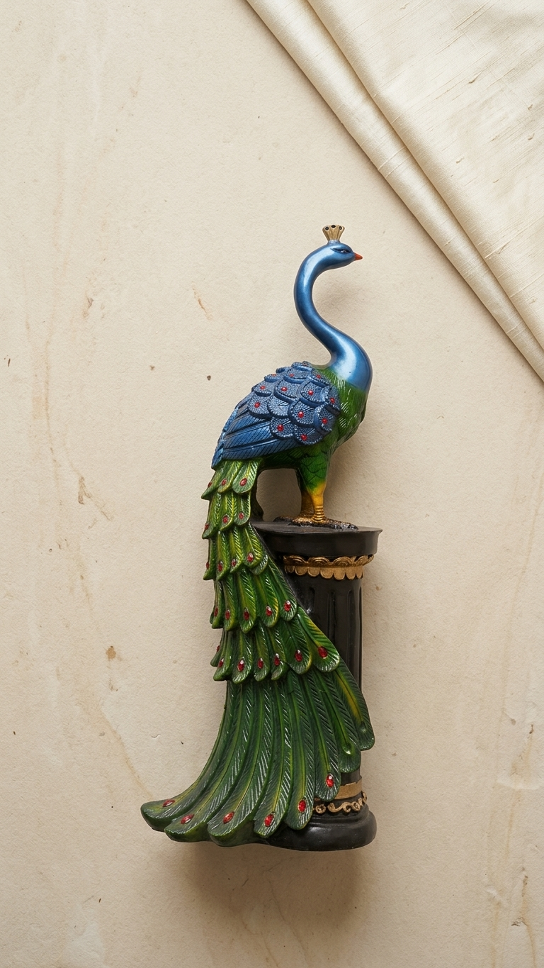Handcrafted Peacock Floor Statue with Decorative Pedestal – Premium Home Décor Sculpture