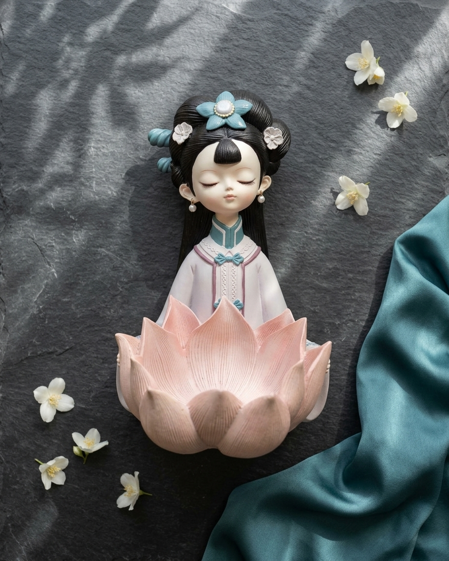 Handcrafted Lotus Girl Showpiece – Premium Meditating Figurine for Elegant Home Décor