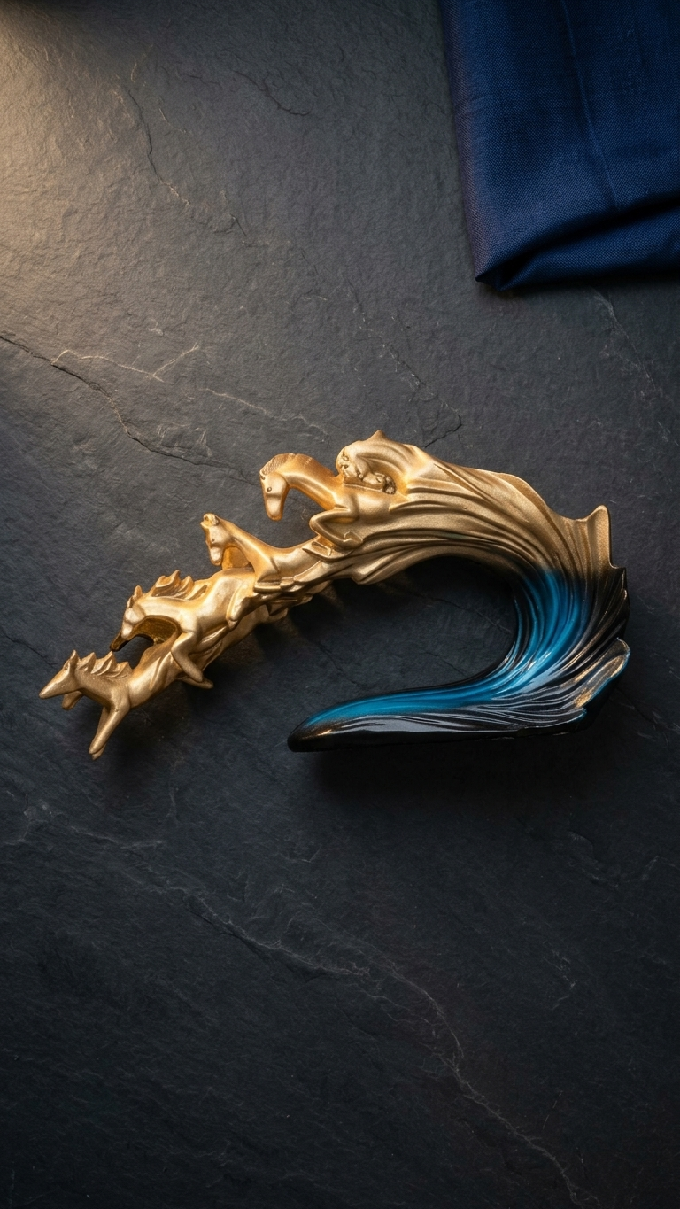 Handcrafted Golden Horse Wave Sculpture