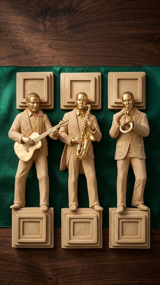 Golden musician figurines set for home decor India – Vintage Brass Band Sculptures for Luxury Home & Office Decor