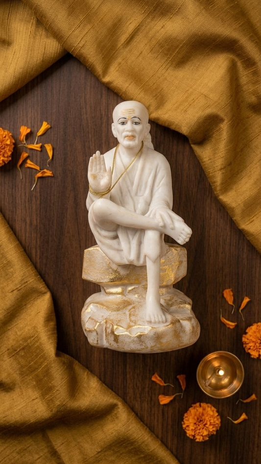 Marble Sai Baba idol for Home Temple & Spiritual Decor
