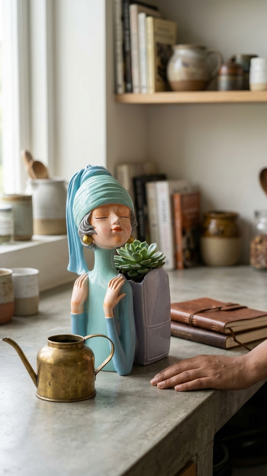 Elegant Lady Book Holder Showpiece for Living Room | Modern Decorative Planter & Organizer