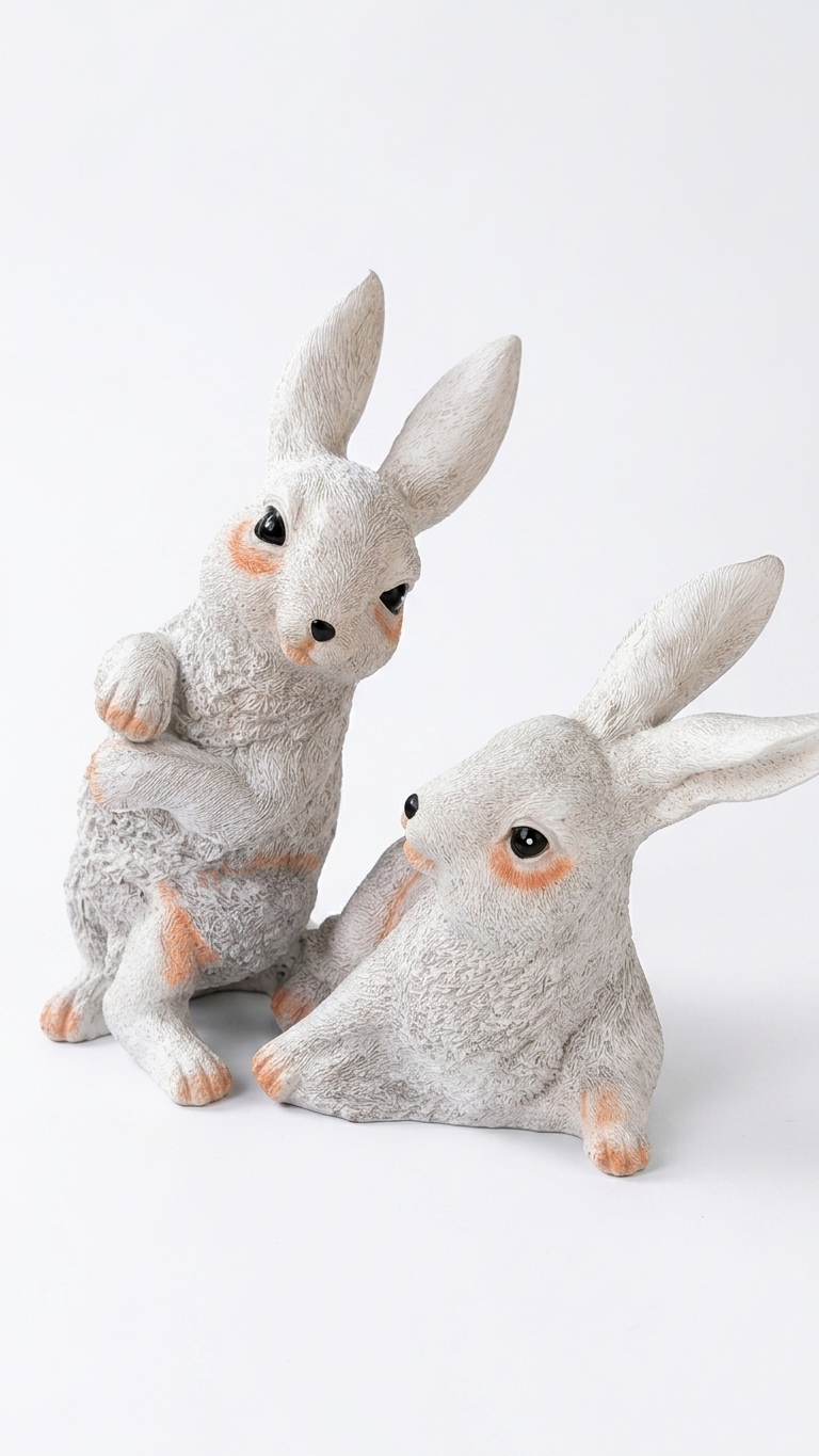 Handcrafted Pair of White Rabbit Showpieces – Sitting Bunny Figurines