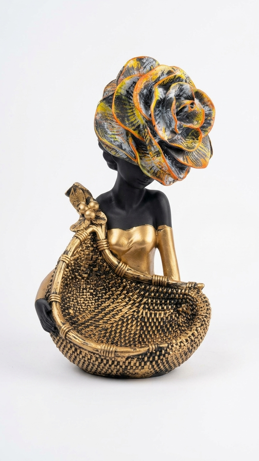 Handcrafted Lady Flower Basket Wall Hanging Showpiece – Premium Decorative Wall Basket Art