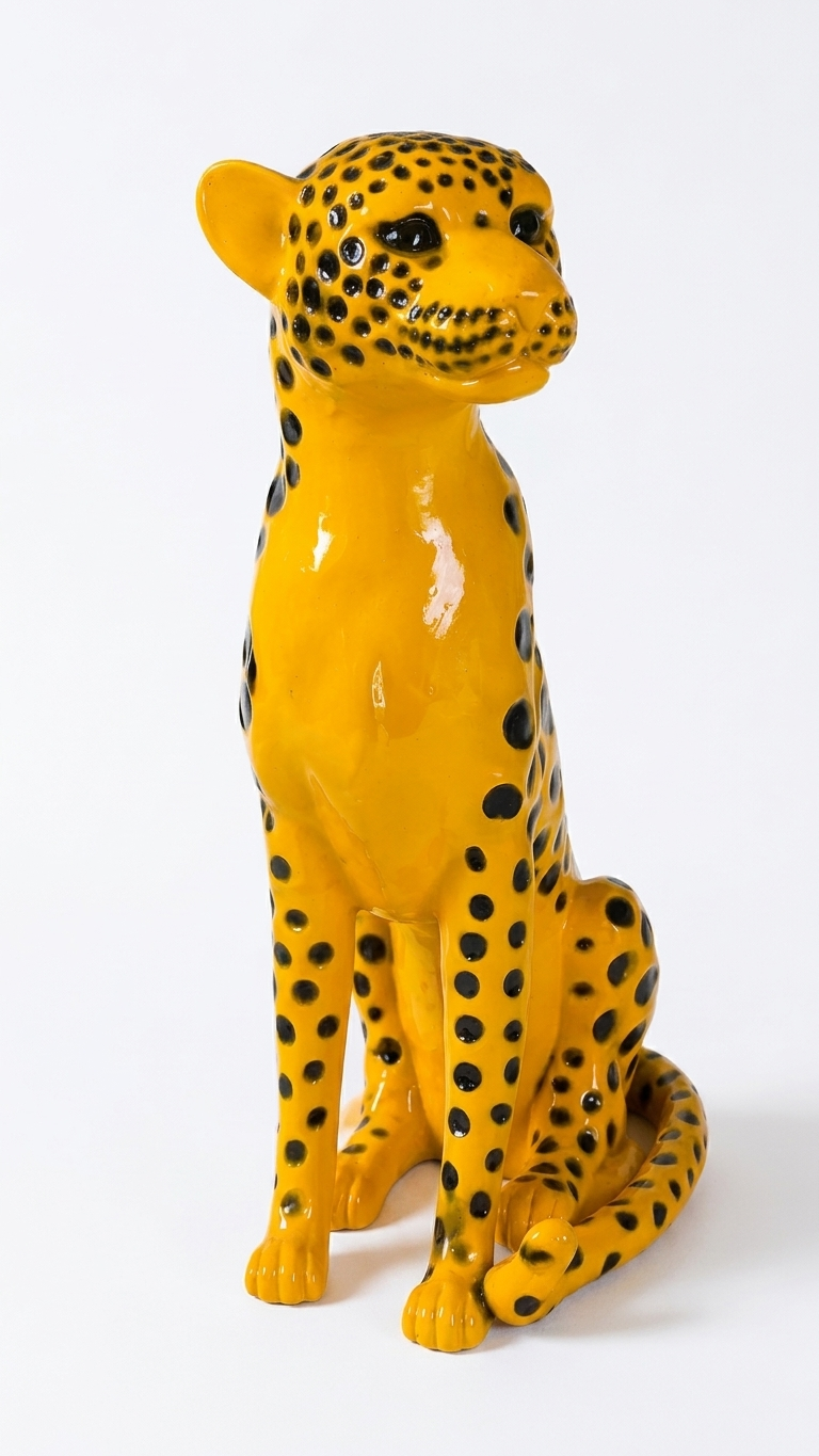 Handcrafted Yellow Leopard Showpiece with Black Spots