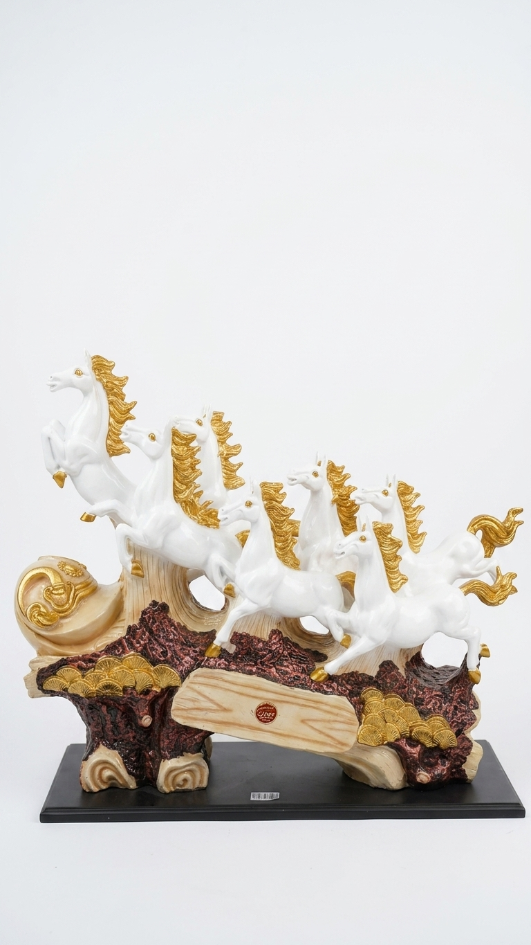 Handcrafted Seven Running Horses Showpiece – Luxury Feng Shui Horse Sculpture for Home & Office Decor