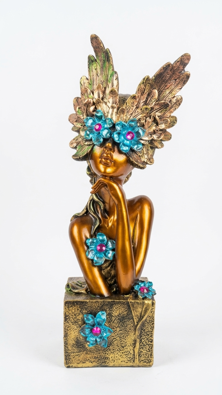 Handcrafted Lady Face Flower Sculpture – Premium Artistic Resin Showpiece for Home Decor