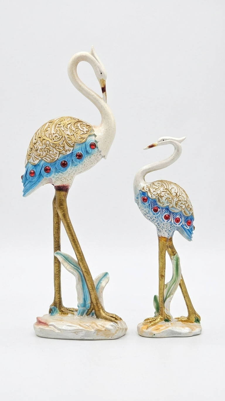 Handcrafted Crane Bird Showpiece Set – Premium Decorative Metal Sculpture for Home Decor & Gifting