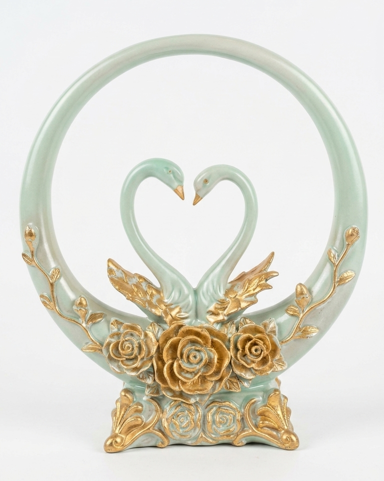Handcrafted Swan Couple Showpiece with Floral Ring