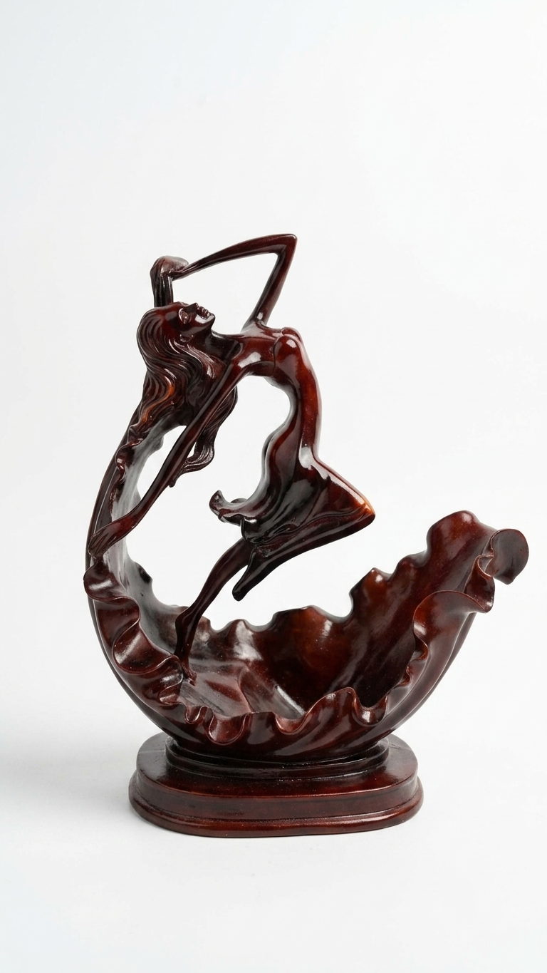 Handcrafted Resin Dancing Lady Showpiece in Wood Finish | Elegant Home Decor Sculpture