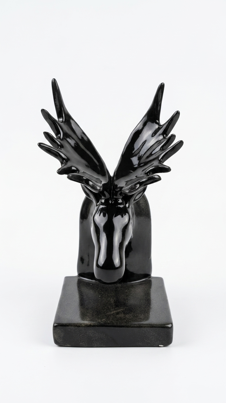 handcrafted black deer head sculpture