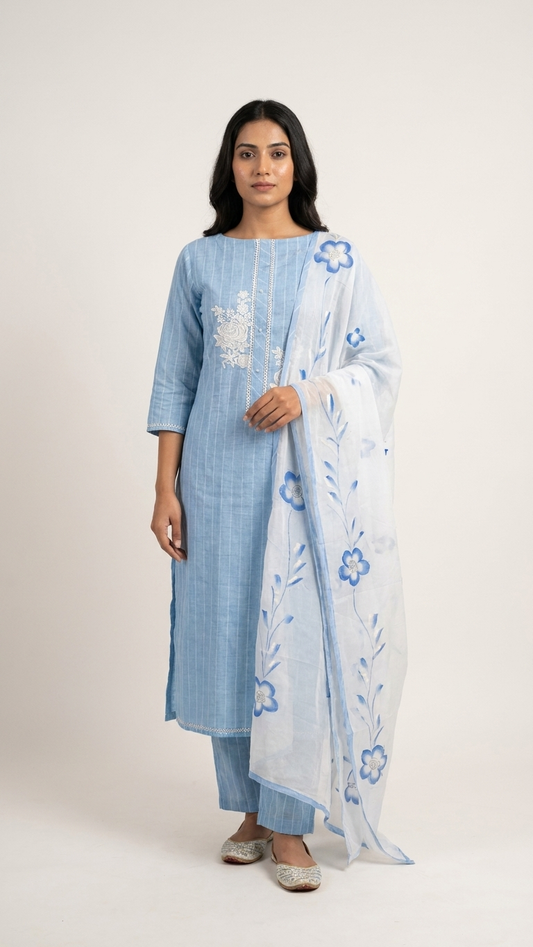 Blue Embroidered Designer Suit Set with Dupatta – Elegant Ethnic Wear