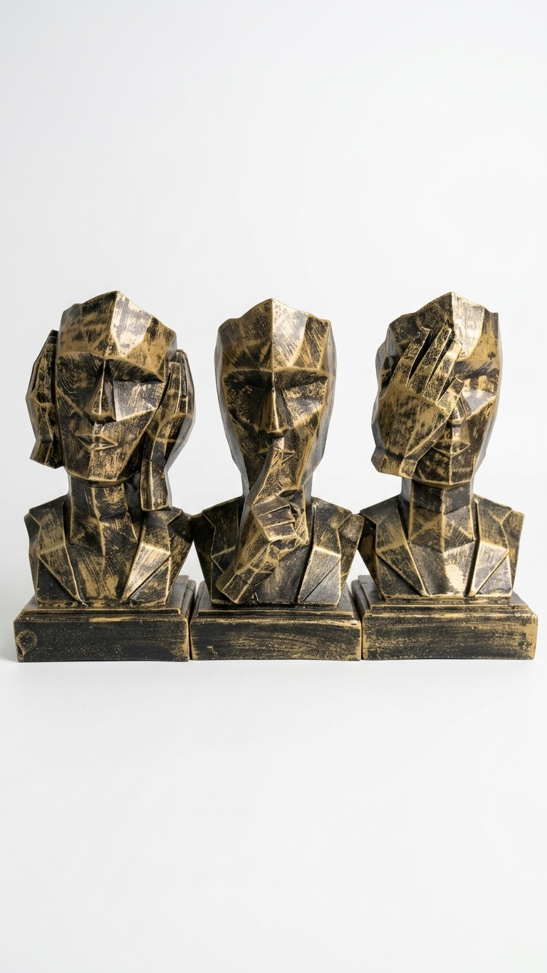 See No Evil, Hear No Evil, Speak No Evil Abstract Face Sculpture Set | Luxury Modern Home Decor Showpiece