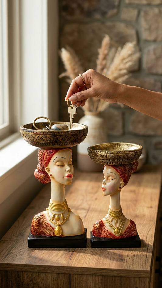 Handcrafted Lady Face Bowl 2 Pieces Showpiece – Artistic Sculpture for Home
