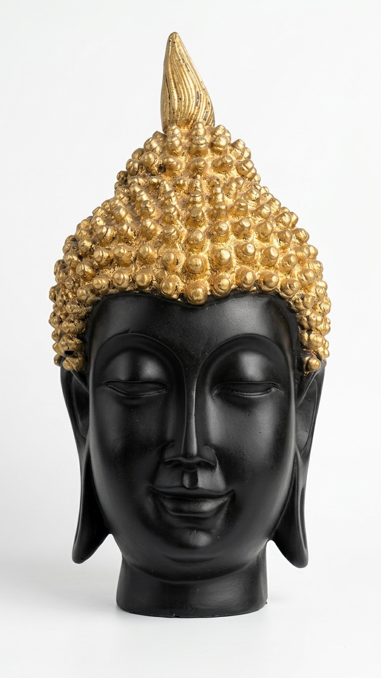 Handcrafted Black & Gold Buddha Head Showpiece – Premium Resin Meditation Sculpture for Home Decor