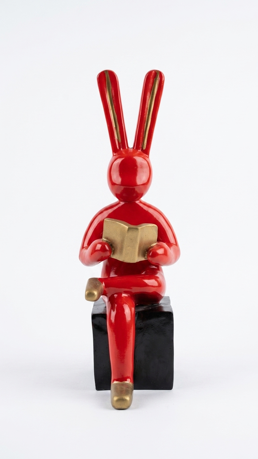 Luxury Reading Bunny Showpiece | Modern Home Decor Statue for Living Room & Bookshelf