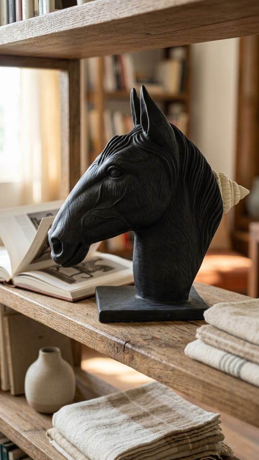 Royal Black Horse Head Showpiece