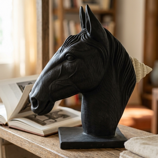 Royal Black Horse Head Showpiece