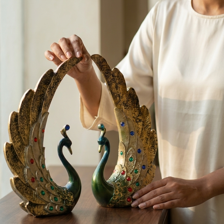 Royal Peacock Pair Showpiece